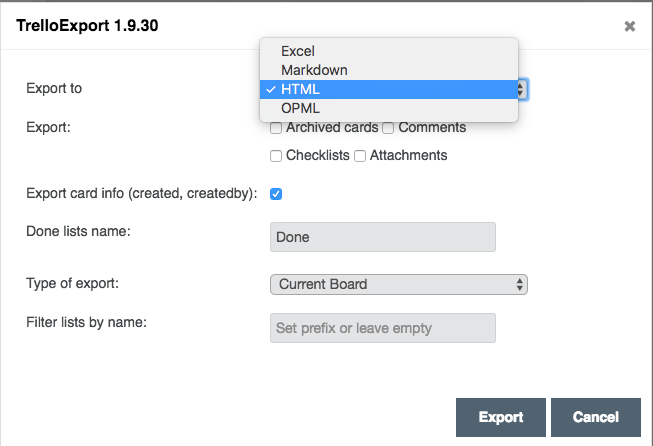 TrelloExport 1.9.30